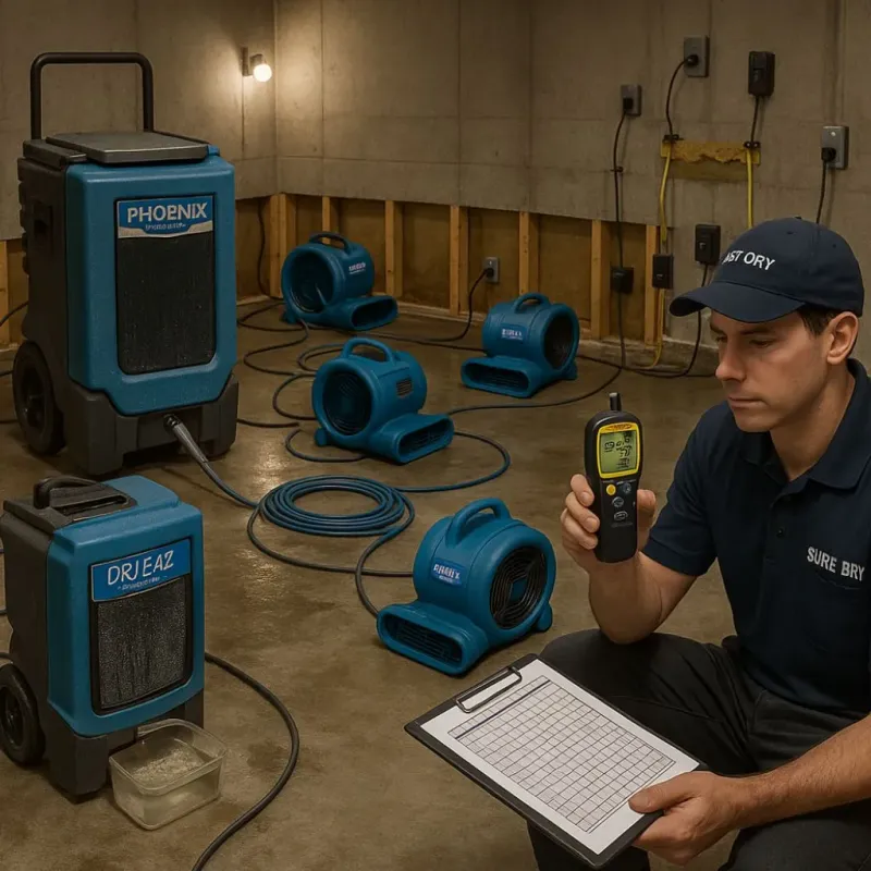 Structural Drying and Dehumidification process in Tyngsboro, MA